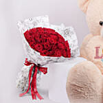 Red Roses with Big Pink Teddy