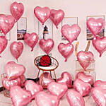 Roses Bouquet and Pink Heart Balloons Decoration