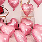 Roses Bouquet and Pink Heart Balloons Decoration