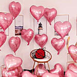 Roses Bouquet and Pink Heart Balloons Decoration