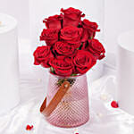 Valentines 10 Red Roses in Designer Vase