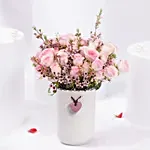 Valentines Pink Spray Roses in a Vase