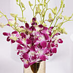 Pink Orchids in Gold Vase