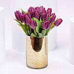 Purple Tulips in Gold Vase