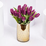 Purple Tulips in Gold Vase