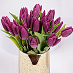 Purple Tulips in Gold Vase