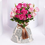 Spray Roses in Ceramic Pouch Vase