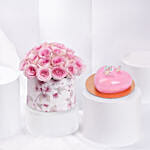 Pink Roses Splendour Box With Heart Shape Chocolate Cake