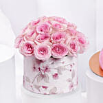 Pink Roses Splendour Box With Heart Shape Chocolate Cake