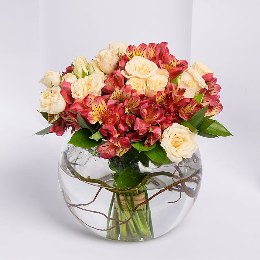 Elegant Baby Rose And Alstroemeria Vase Arrangement