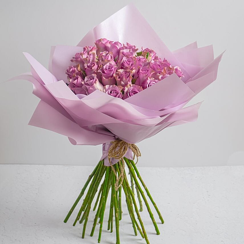 Pink Roses Bouquet In Pink Wrapper