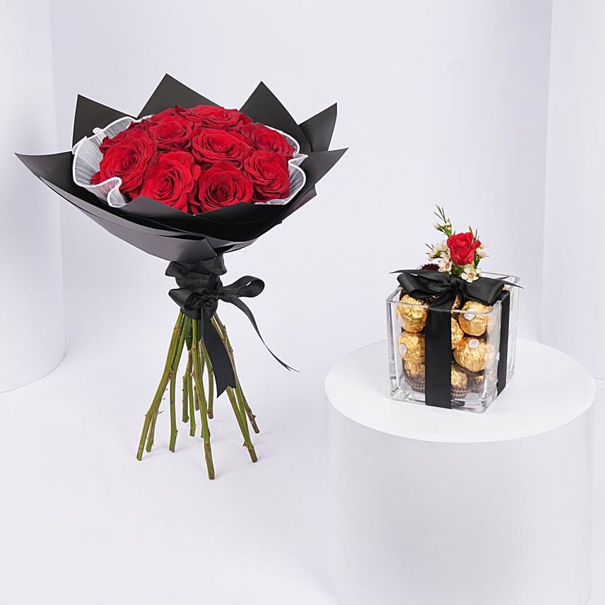 Red Roses Bouquet With Ferrero Rocher Chocolates