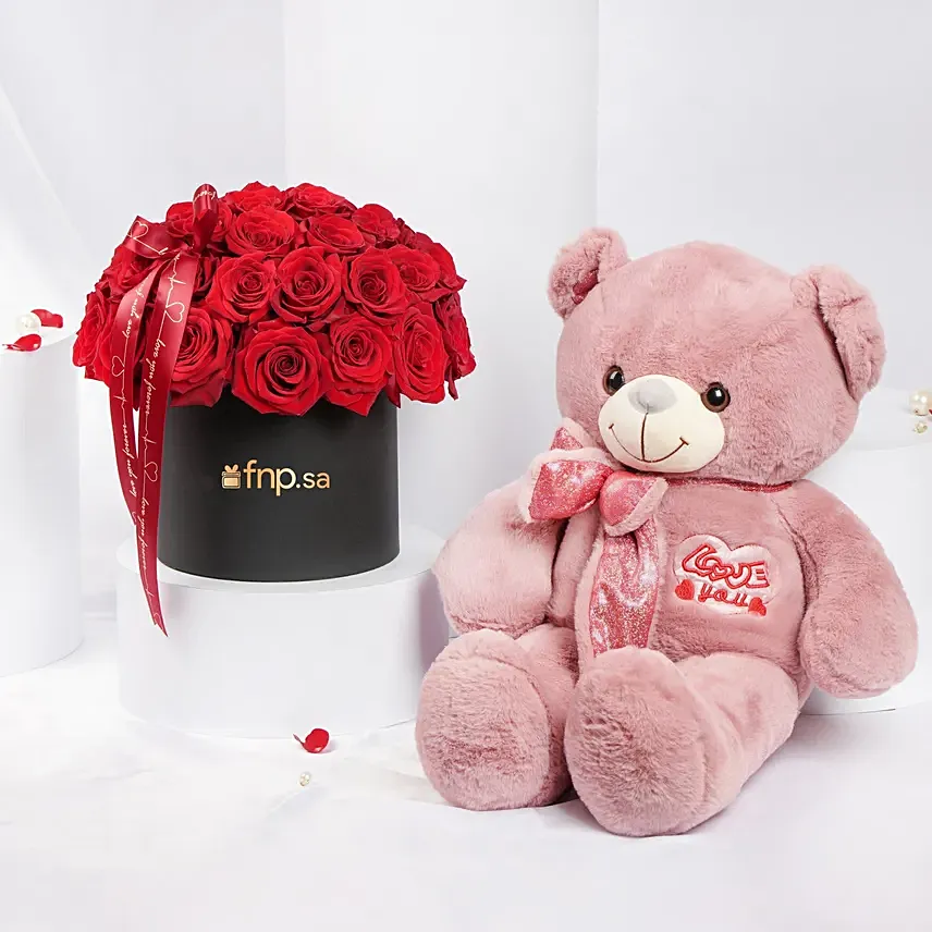 Love Gesture 35 Red Roses N Teddy Bear