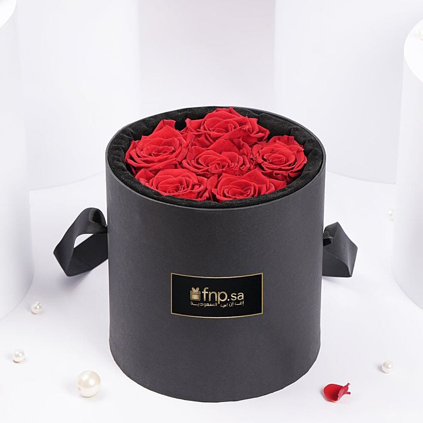 Preserved Red Rose Round Box