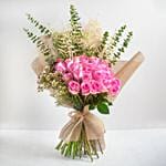 25 Pink Roses Bouquet With Eucalyptus