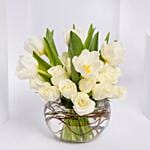 Elegant White Roses & Tulips Vase