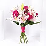 Pink Lily And Baby Rose Bouquet - Fragrant Embrace