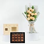 Nice Peach Roses Bouquet And Godiva