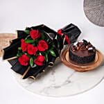 6 Red Roses And Half Kg Chocolate Cake Combo