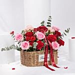 Love Basket Red N Pink Roses