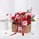 Love Basket Red N Pink Roses