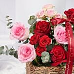 Love Basket Red N Pink Roses