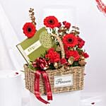 Valentine Combo Flower Basket With Chocolate N Heart Shape Balloons