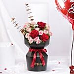 Valentine Combo Spray Rose Bouquet N Heart Shape Balloons