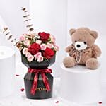 Valentine Combo Spray Rose Bouquet N Teddy Bear