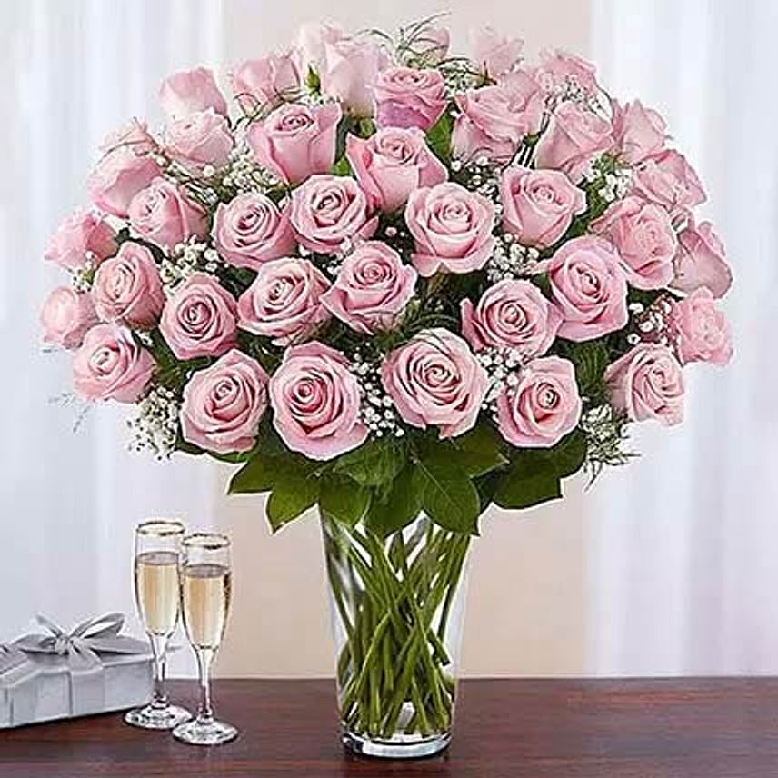 Bunch of 50 Gorgeous Pink Roses For Valentine