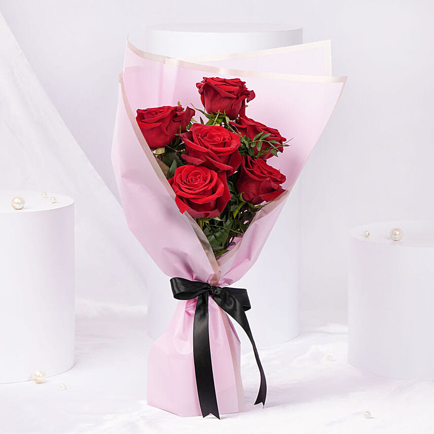 6 Valentines Red Roses Bouquet