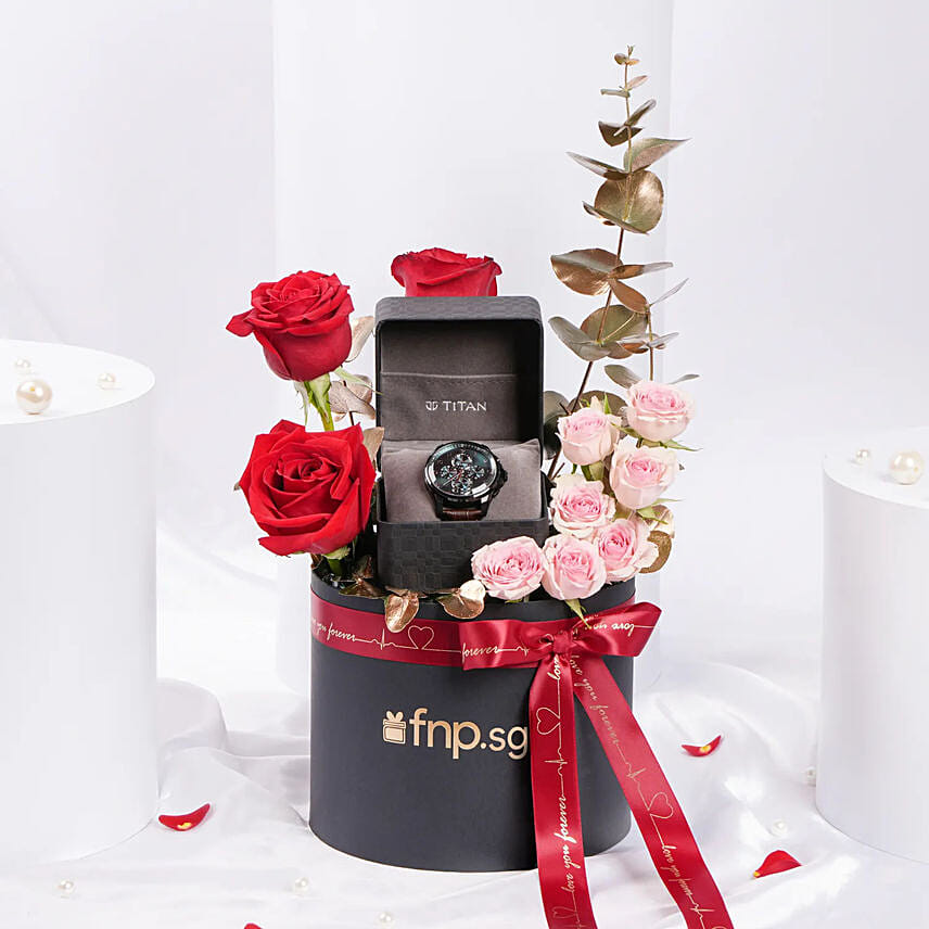 Vday Gift Box Roses and Watch For him