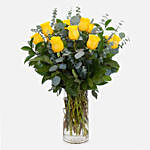 Yellow Roses Glass Vase Arrangement