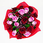 10 Pink & 10 Red Roses Bouquet With I Love You Balloon