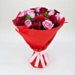 10 Pink & 10 Red Roses Bouquet With Mini Moet Champagne 200 Ml