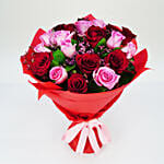 10 Pink & 10 Red Roses Bouquet With Mini Moet Champagne 200 Ml