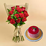 12 Valentines Red Roses Bouquet With Cake For Valentines Day