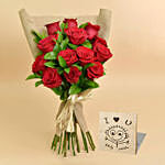 12 Valentines Red Roses Bouquet With I Love You Table Top For Valentines Day