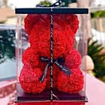 Artificial Roses Red Teddy Bear With I Love You Table Top For Valentine