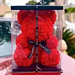 Artificial Roses Red Teddy Bear With Mini Mousse Cake For Valentine