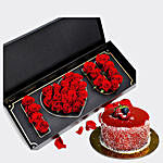 Box Of I Love You Roses With Mini Mousse Cake For Valentines Day