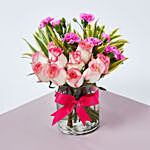 Dual Shade Roses And Carnations In Vase For Valentine