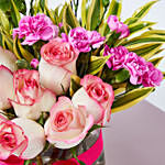 Dual Shade Roses And Carnations In Vase For Valentine