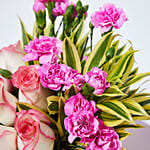 Dual Shade Roses And Carnations In Vase For Valentine