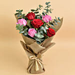 3 Pink 3 Red Roses Bouquet With Mini Moet Champagne For Valentines