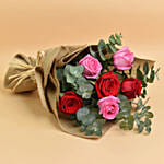 3 Pink 3 Red Roses Bouquet With Mini Moet Champagne For Valentines