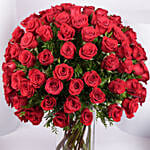 Ravishing 99 Red Roses In Glass Vase