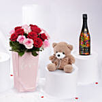 Roses Teddy and Wine Combo for Valentines