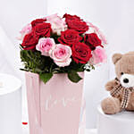 Roses Teddy and Wine Combo for Valentines