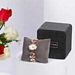 Stylish Bracelt Watch for Her and Flower Box